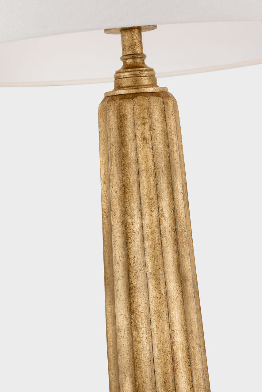 Fluted Spire Large Cordless Table Lamp | Gilded Iron | Linen Shade