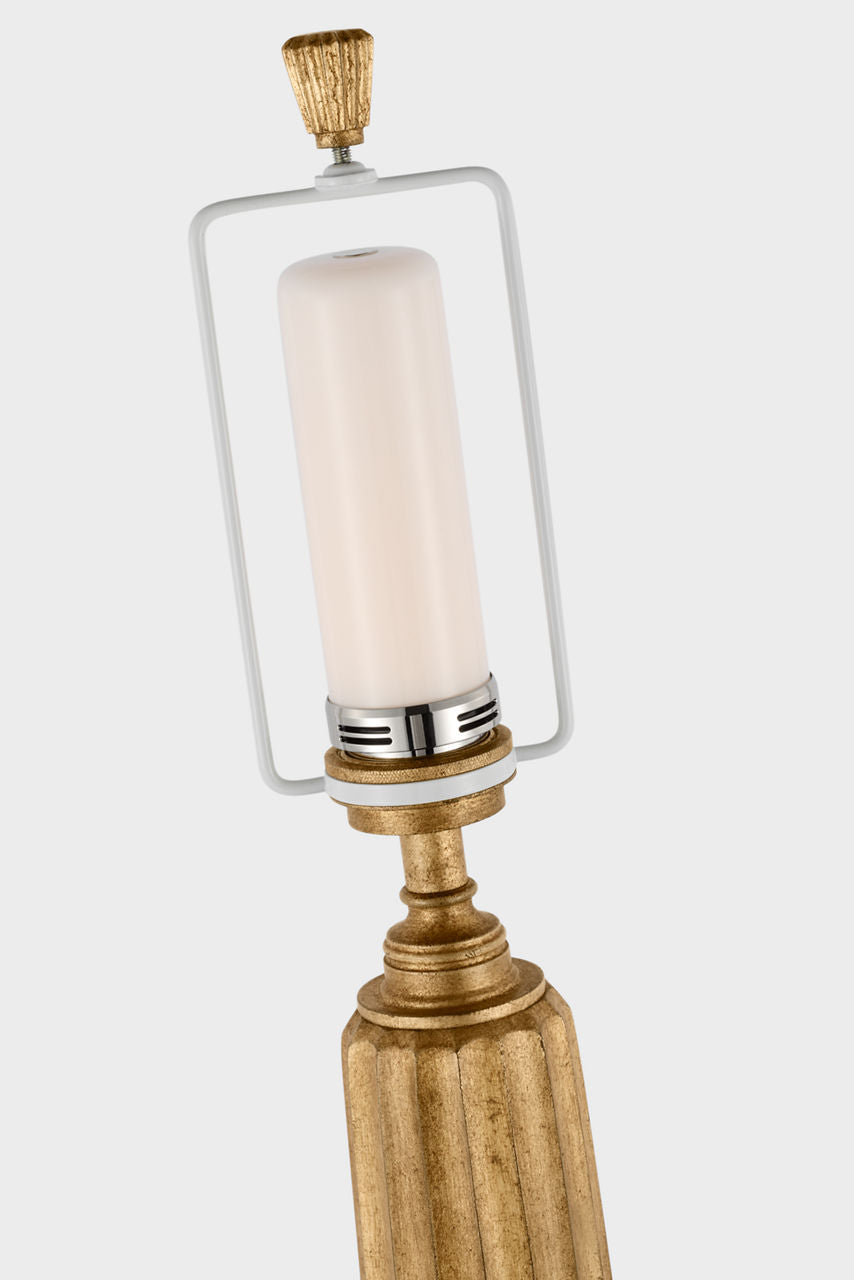 Fluted Spire Large Cordless Table Lamp | Gilded Iron | Linen Shade