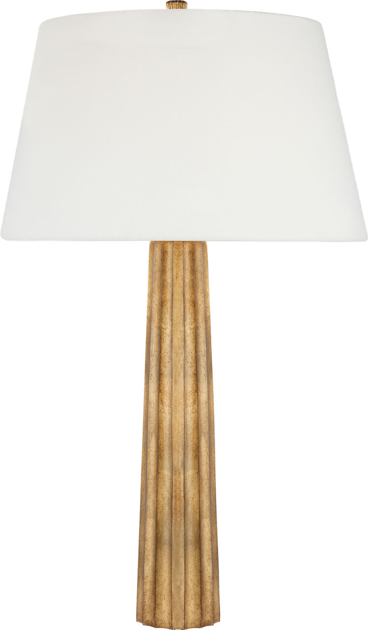 Fluted Spire Large Cordless Table Lamp | Gilded Iron | Linen Shade