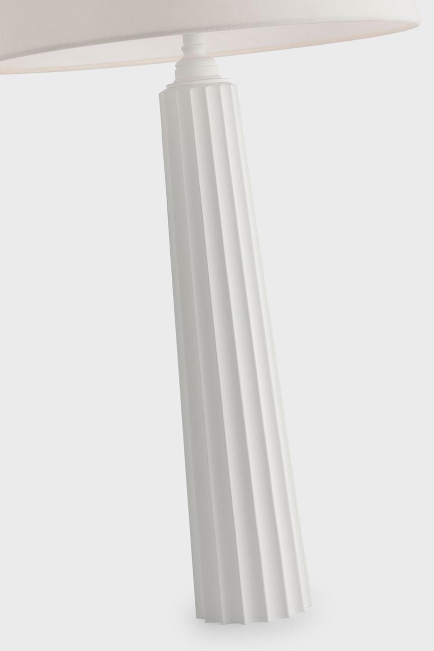 Fluted Spire Large Cordless Table Lamp | Plaster White | Linen Shade