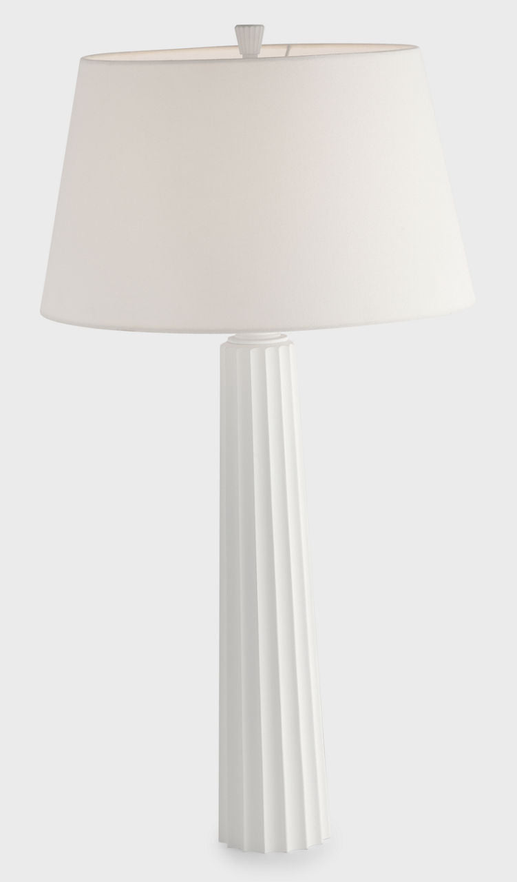 Fluted Spire Large Cordless Table Lamp | Plaster White | Linen Shade