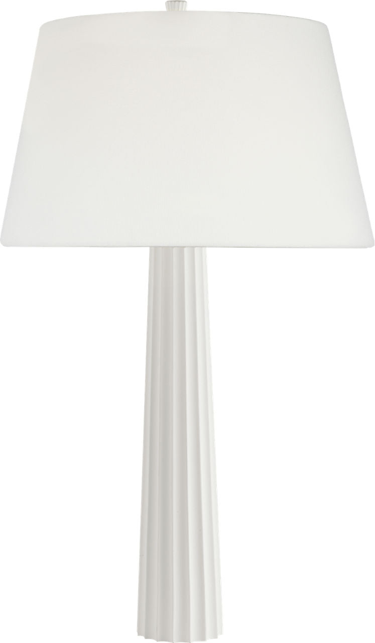 Fluted Spire Large Cordless Table Lamp | Plaster White | Linen Shade