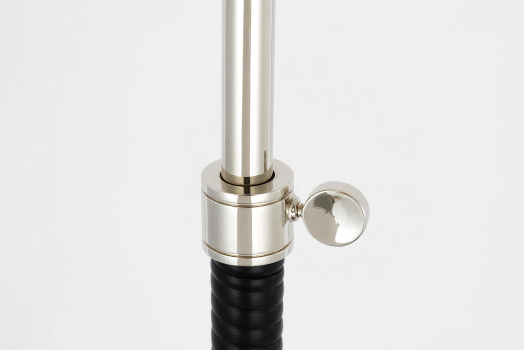 Basden 57" Adjustable Floor Lamp | Polished Nickel and Black Rattan | Linen Shade