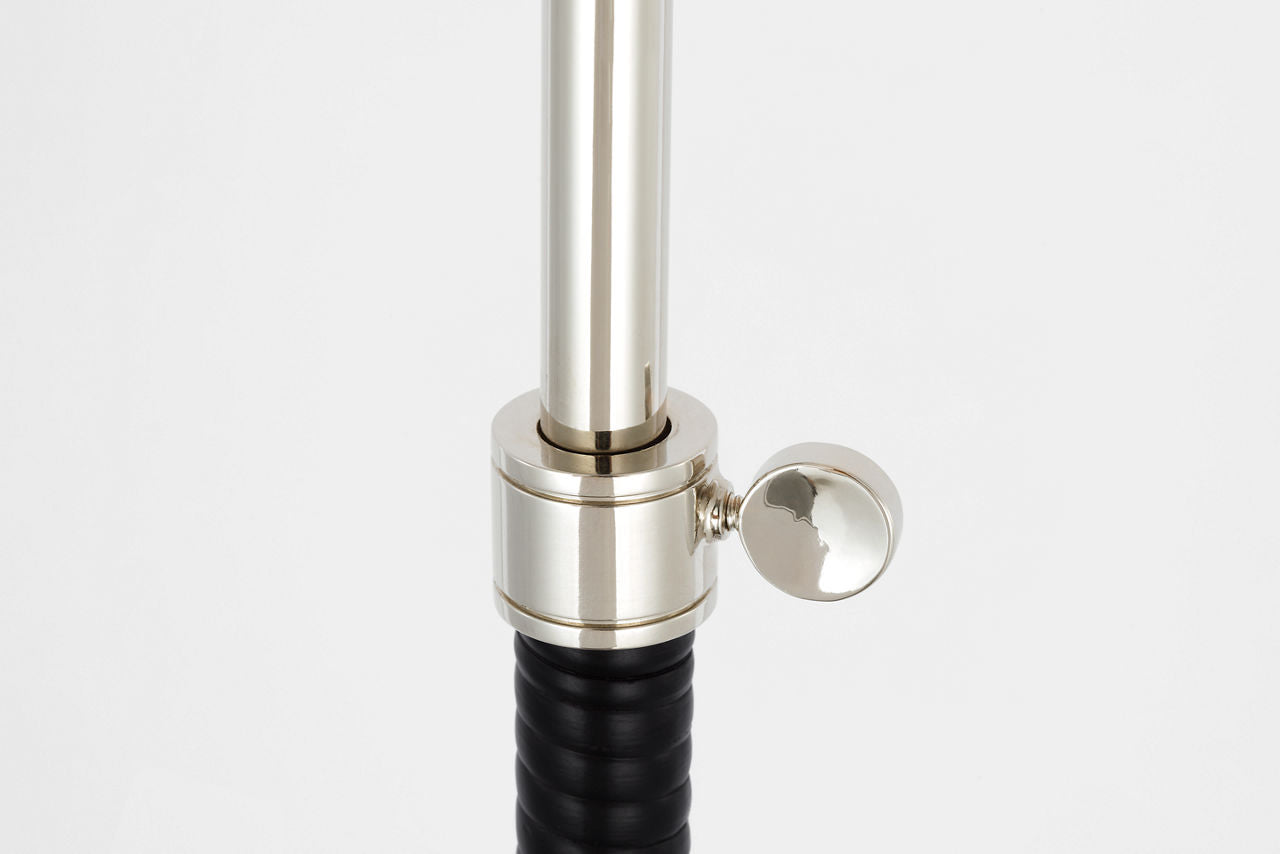 Basden 57" Adjustable Floor Lamp | Polished Nickel and Black Rattan | Linen Shade