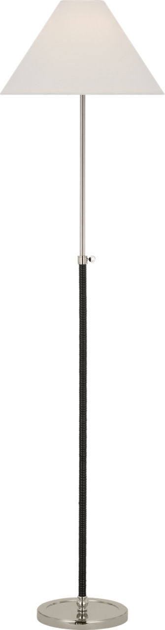 Basden 57" Adjustable Floor Lamp | Polished Nickel and Black Rattan | Linen Shade