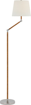 Basden Bridge Arm Floor Lamp | Polished Nickel and Natural Rattan | Linen Shade
