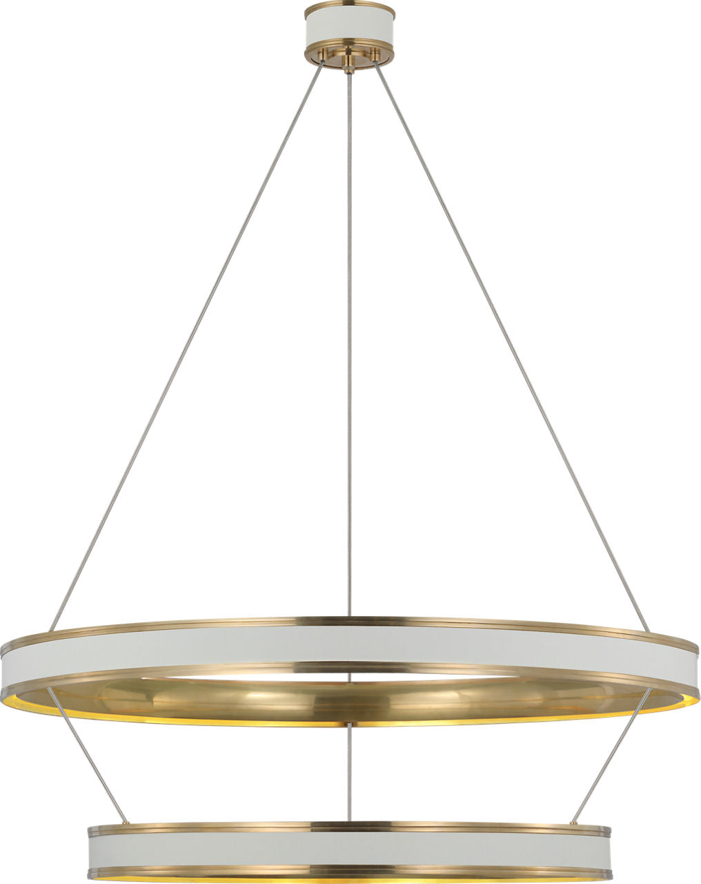 Connery 40" Two-Tier Ring Chandelier | Matte White and Antique-Burnished Brass