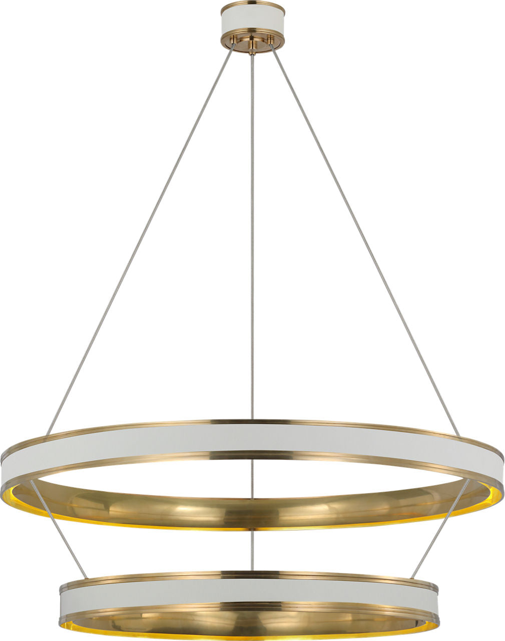 Connery 40" Two-Tier Ring Chandelier | Matte White and Antique-Burnished Brass