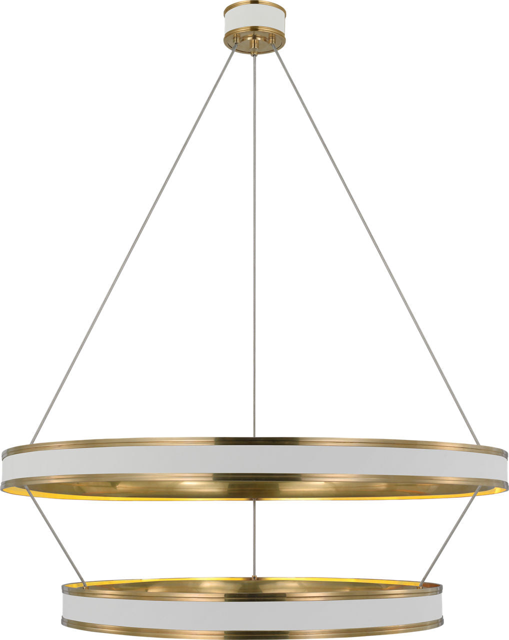 Connery 40" Two-Tier Ring Chandelier | Matte White and Antique-Burnished Brass