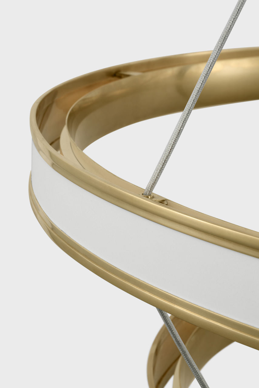 Connery 50" Two-Tier Ring Chandelier | Matte White and Antique-Burnished Brass
