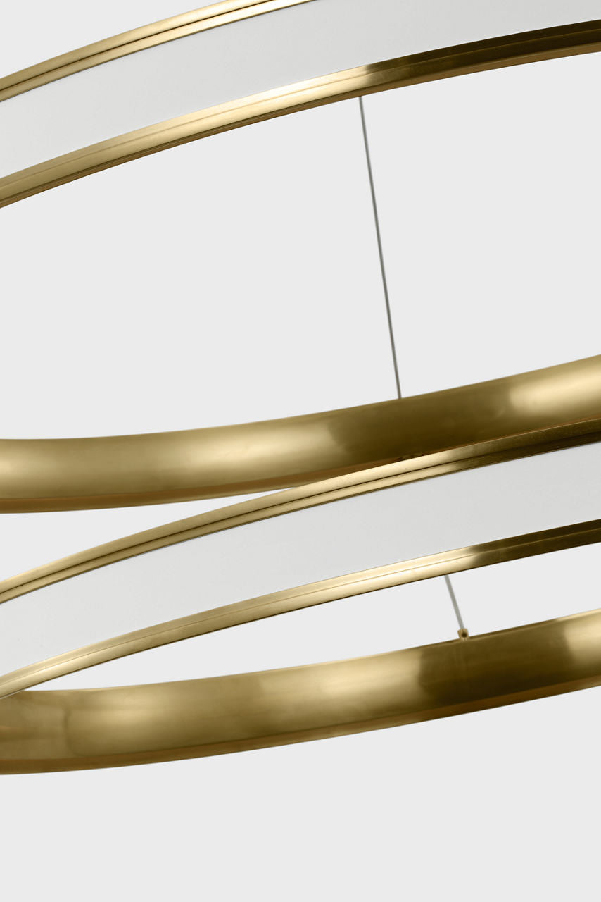 Connery 50" Two-Tier Ring Chandelier | Matte White and Antique-Burnished Brass