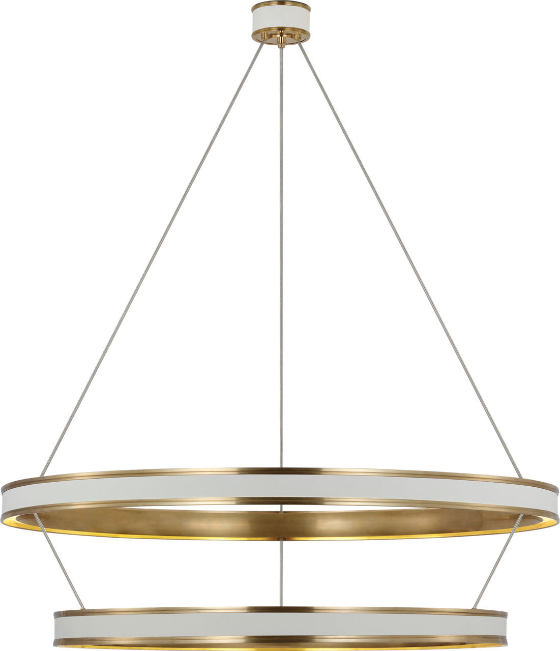 Connery 50" Two-Tier Ring Chandelier | Matte White and Antique-Burnished Brass
