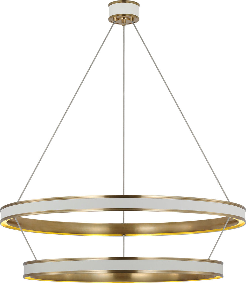 Connery 50" Two-Tier Ring Chandelier | Matte White and Antique-Burnished Brass