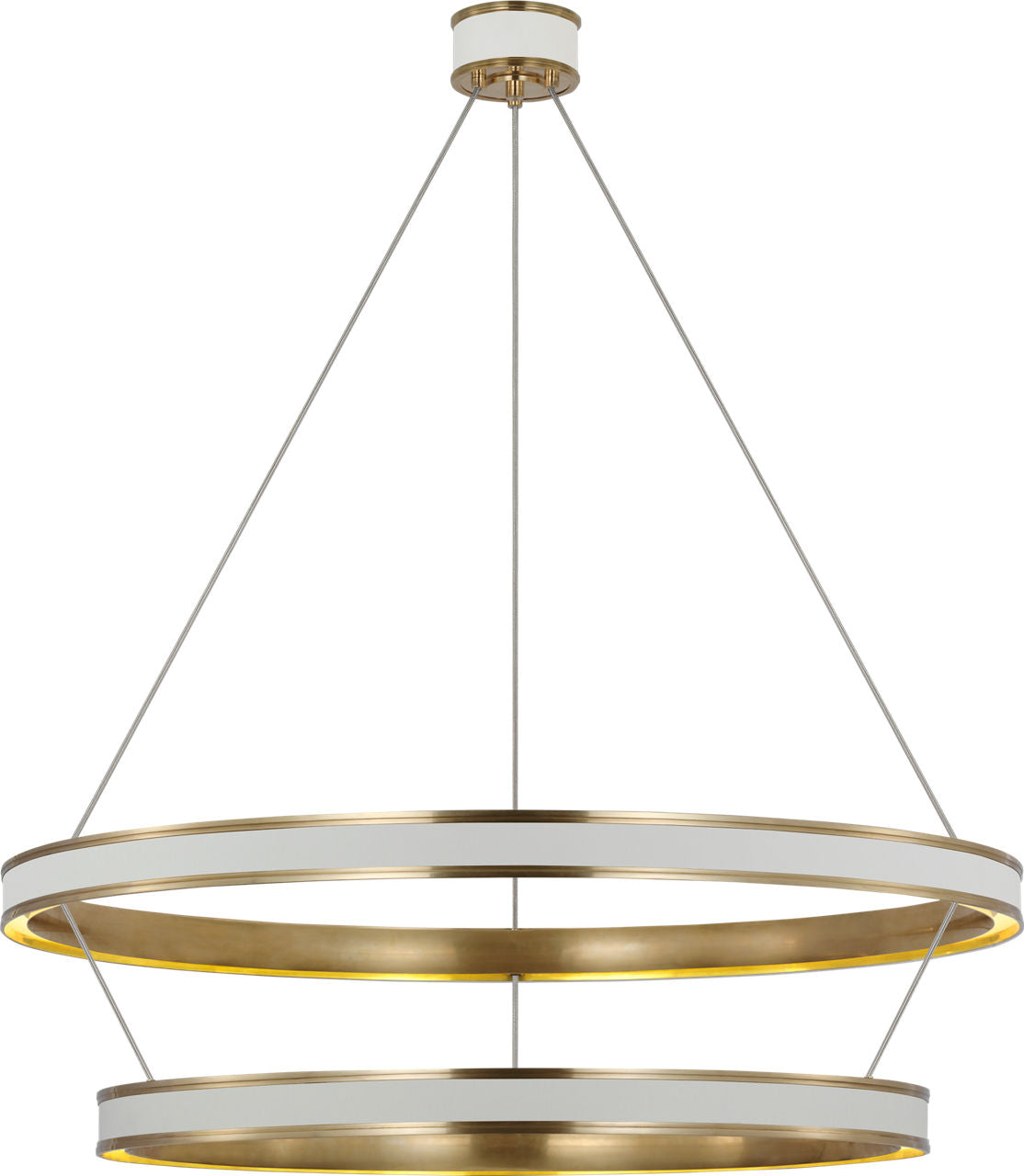 Connery 50" Two-Tier Ring Chandelier | Matte White and Antique-Burnished Brass