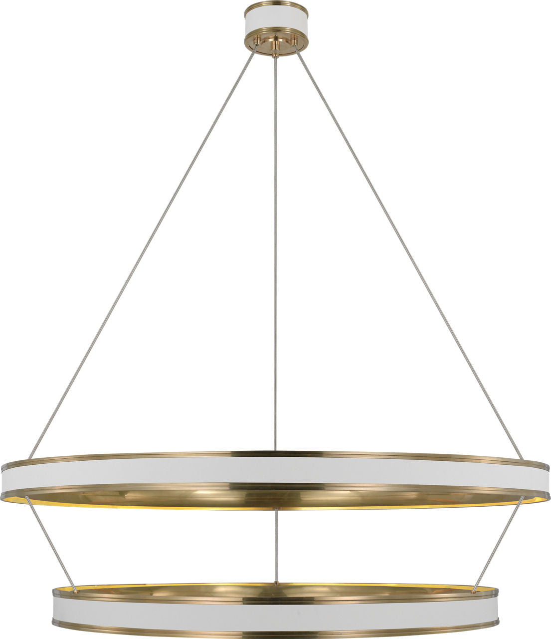 Connery 50" Two-Tier Ring Chandelier | Matte White and Antique-Burnished Brass