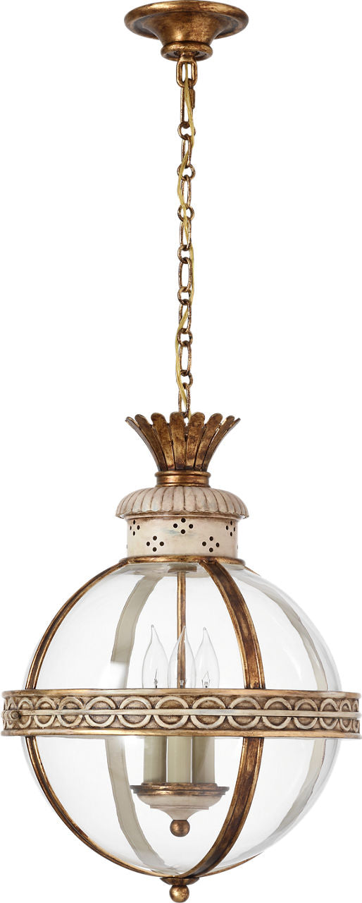 Crown Top Banded Globe Lantern | Antique White | Clear Glass