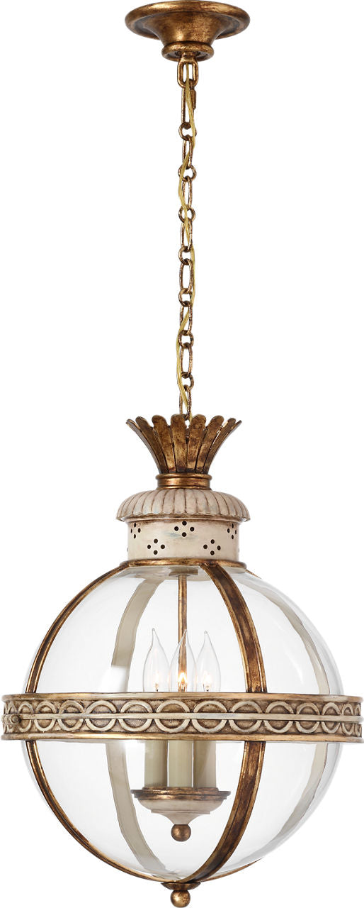 Crown Top Banded Globe Lantern | Antique White | Clear Glass