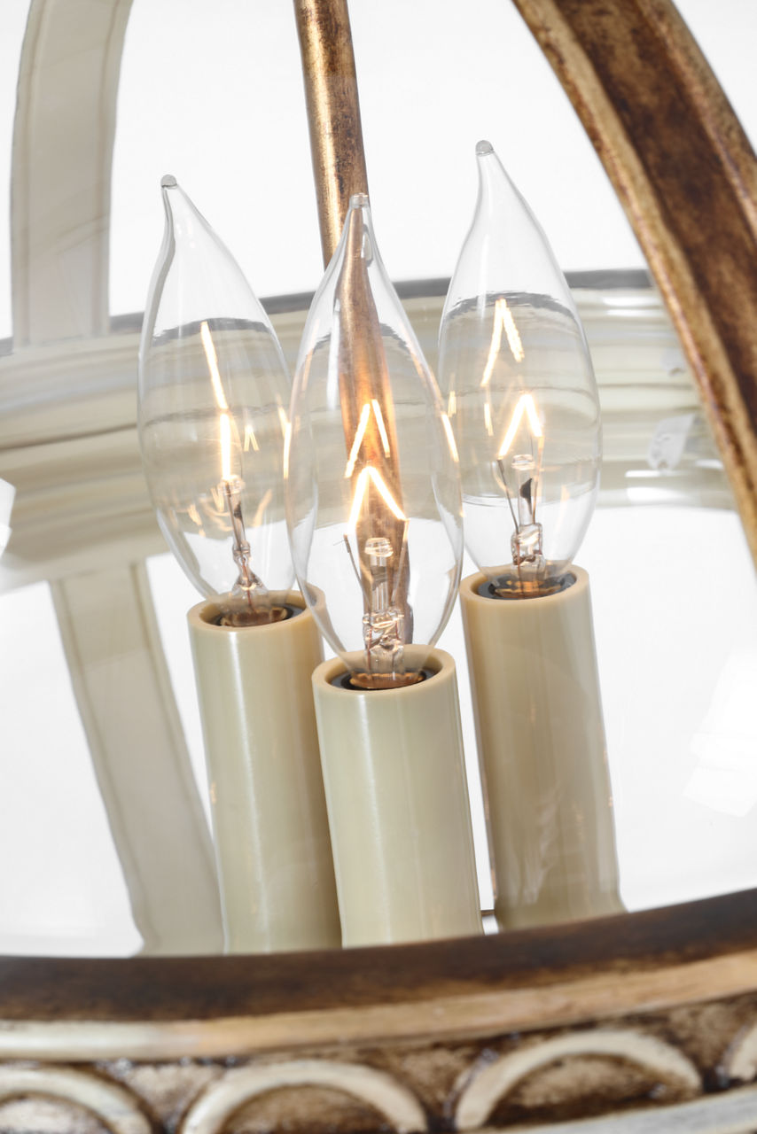 Crown Top Banded Globe Lantern | Antique White | Clear Glass