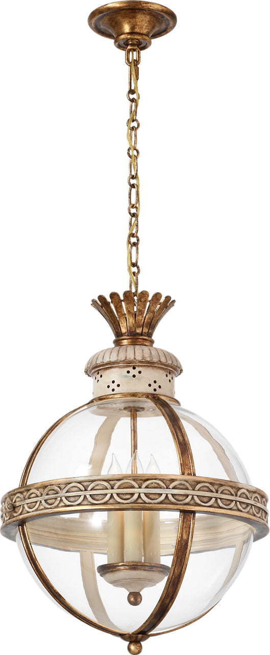 Crown Top Banded Globe Lantern | Antique White | Clear Glass