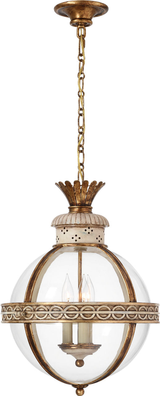 Crown Top Banded Globe Lantern | Antique White | Clear Glass