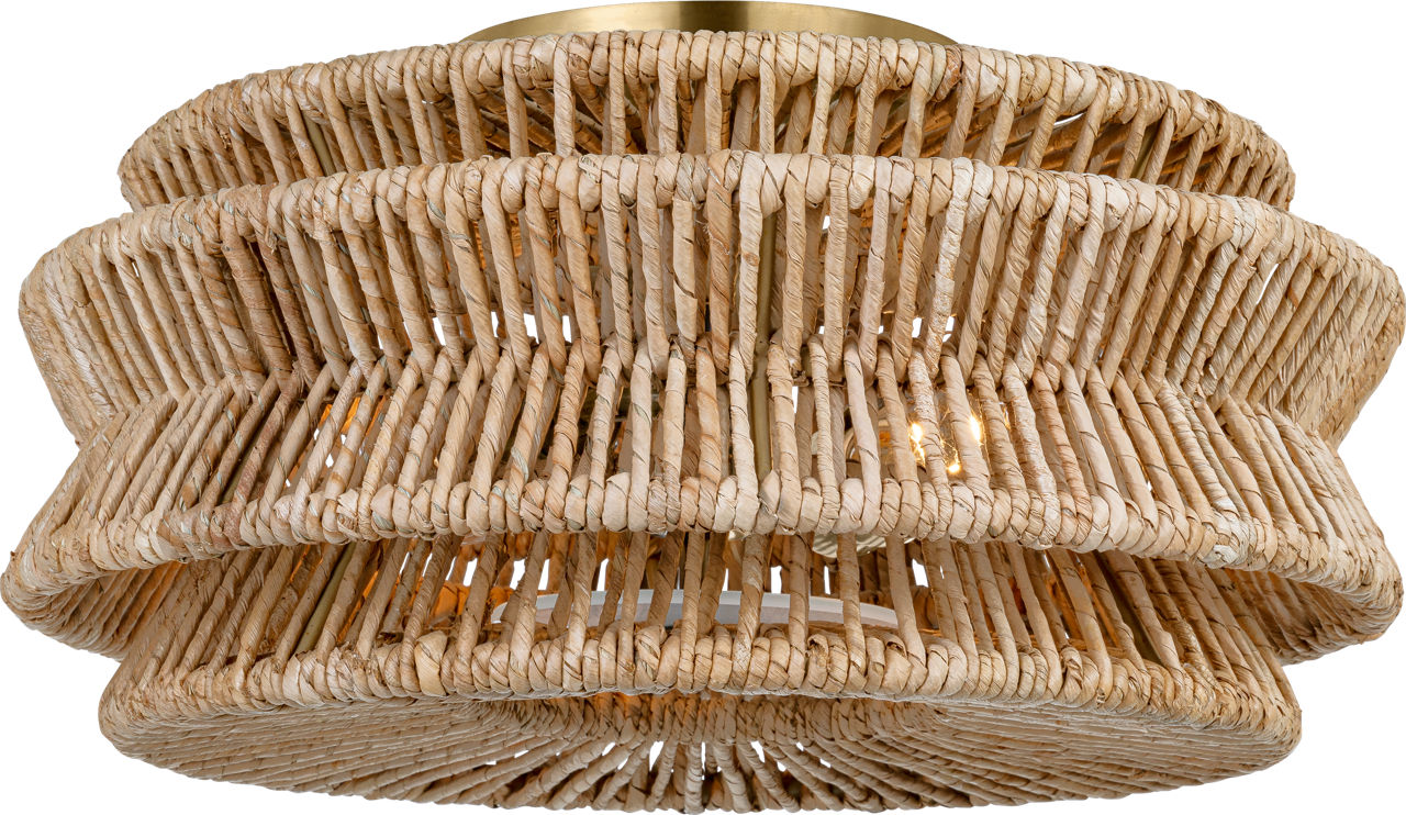 Antigua Large Drum Semi-Flush Mount | Antique-Burnished Brass and Natural Abaca