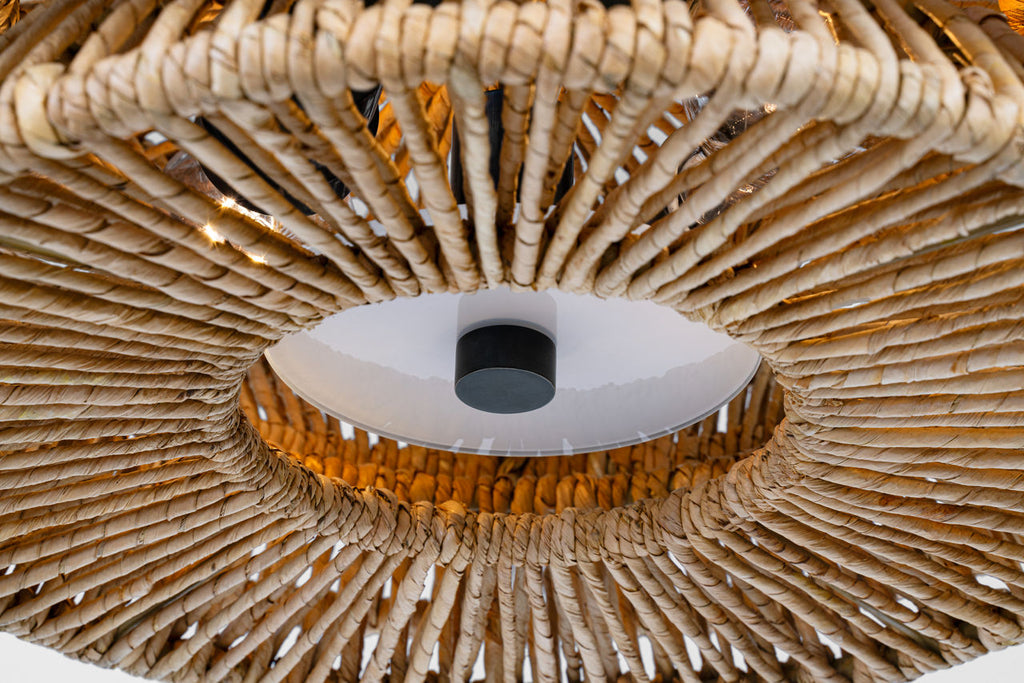 Antigua Large Drum Semi-Flush Mount | Bronze and Natural Abaca