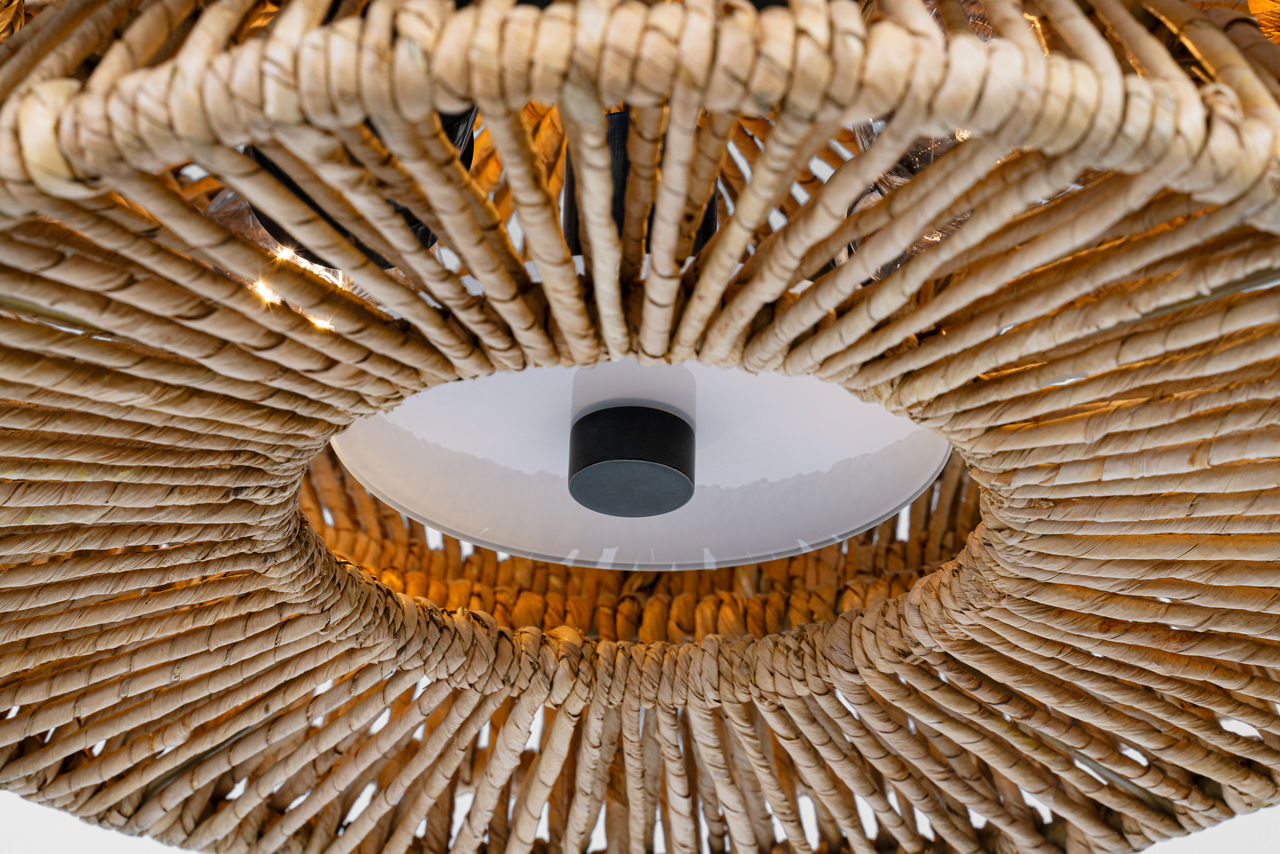 Antigua Large Drum Semi-Flush Mount | Bronze and Natural Abaca