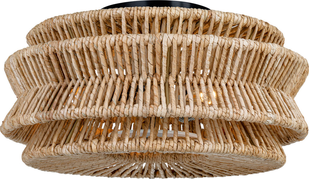 Antigua Large Drum Semi-Flush Mount | Bronze and Natural Abaca