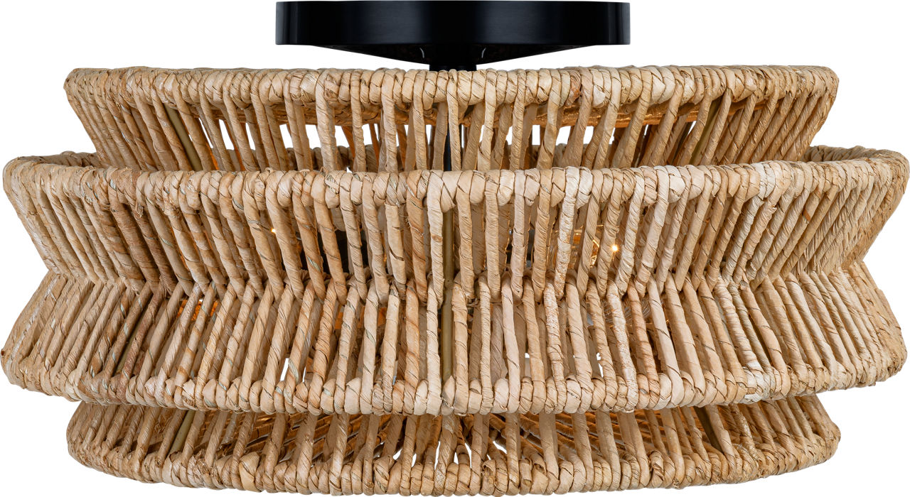 Antigua Large Drum Semi-Flush Mount | Bronze and Natural Abaca