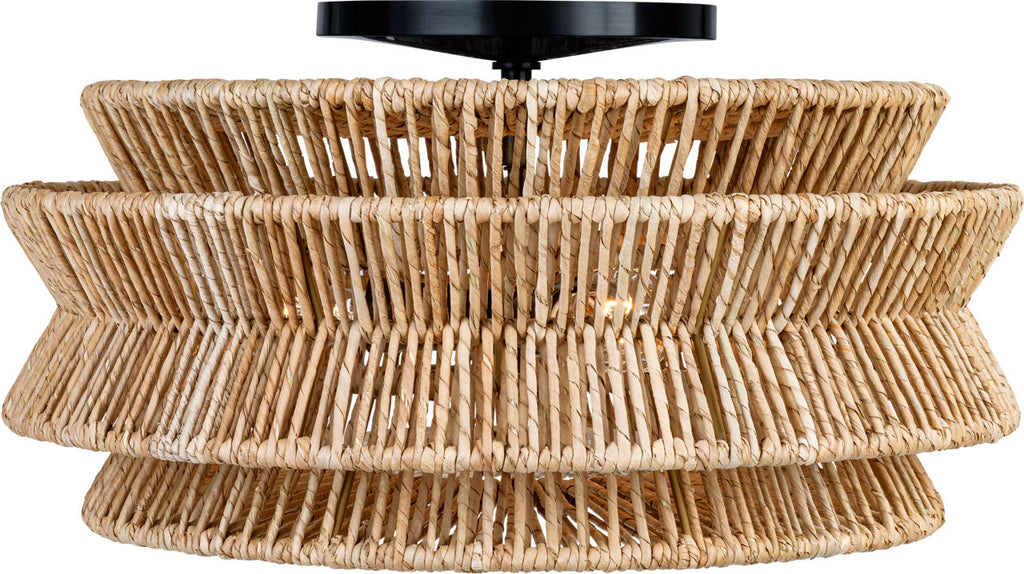 Antigua XL Drum Semi-Flush Mount | Bronze and Natural Abaca