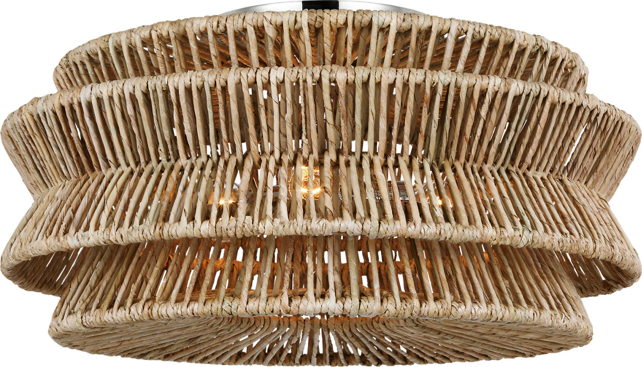 Antigua XL Semi-Flush Mount | Polished Nickel and Natural Abaca