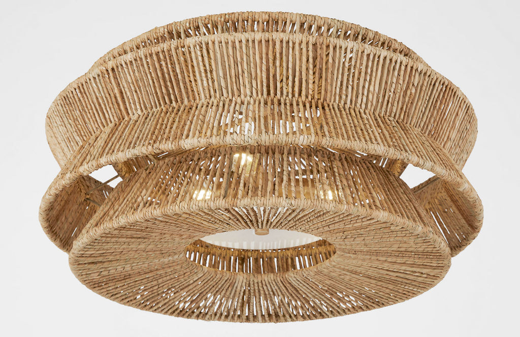 Antigua Grande Semi-Flush Mount | Antique-Burnished Brass and Natural Abaca