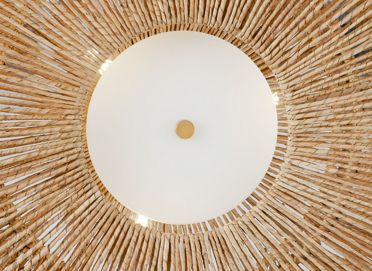 Antigua Grande Semi-Flush Mount | Antique-Burnished Brass and Natural Abaca