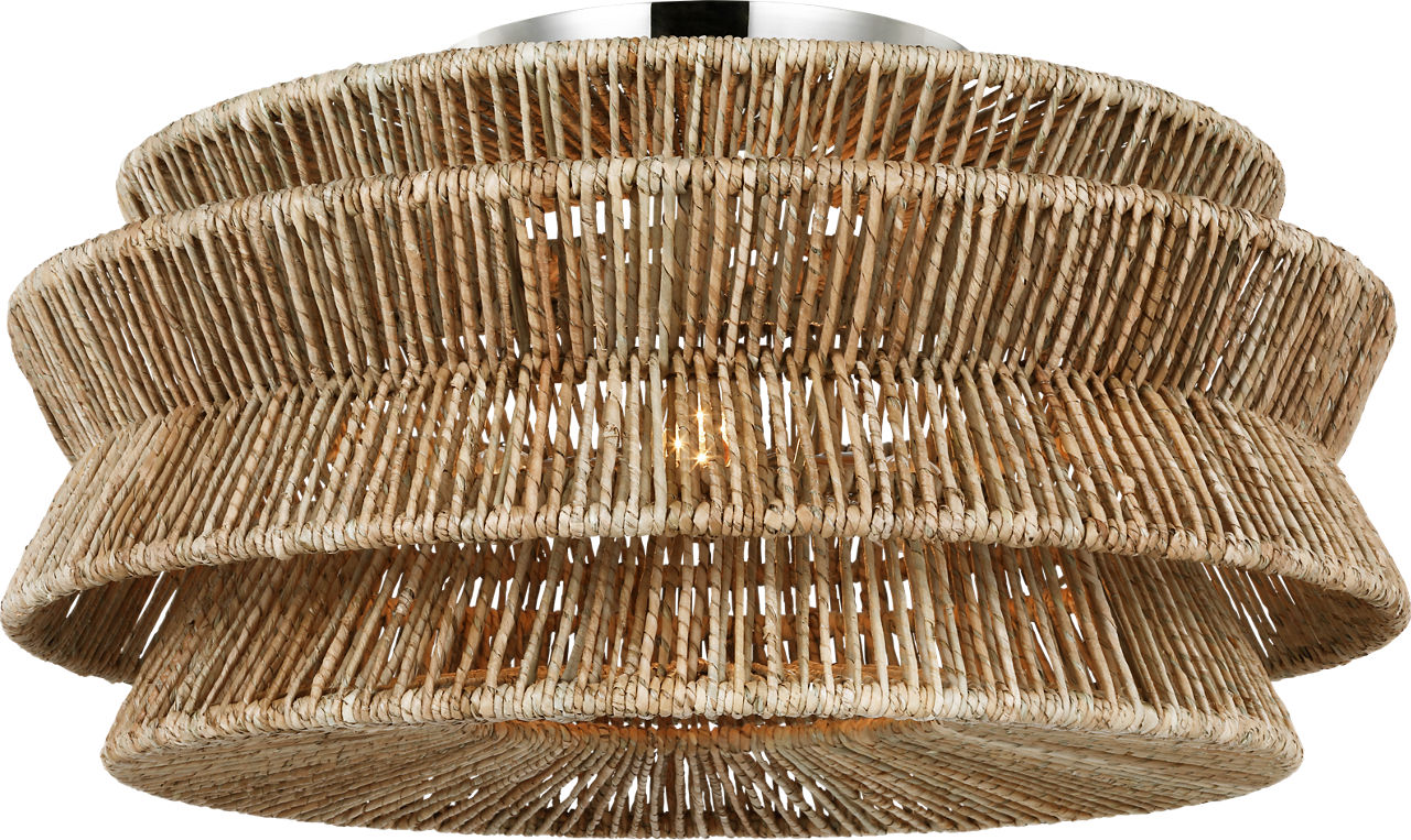 Antigua Grande Semi-Flush Mount | Polished Nickel and Natural Abaca