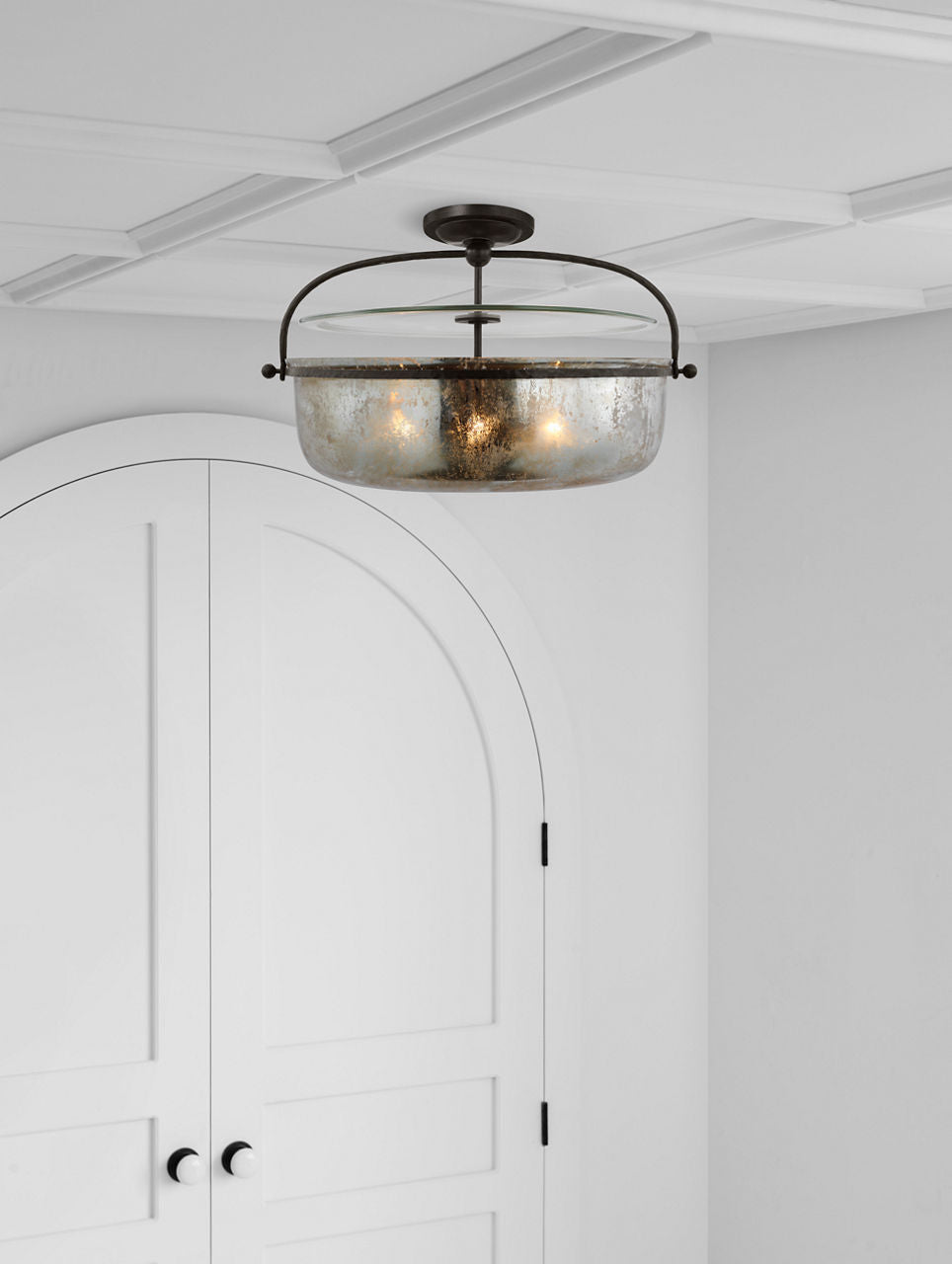 Lorford Large Semi Flush Lantern | Aged Iron | Antique Mercury Glass