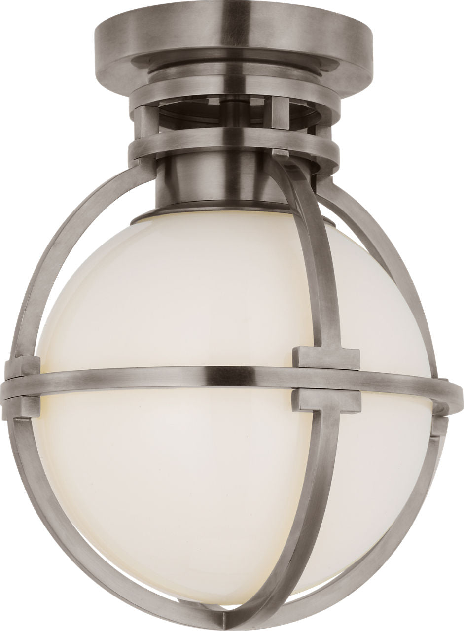 Gracie 7" Captured Globe Flush Mount | Antique Nickel | White Glass