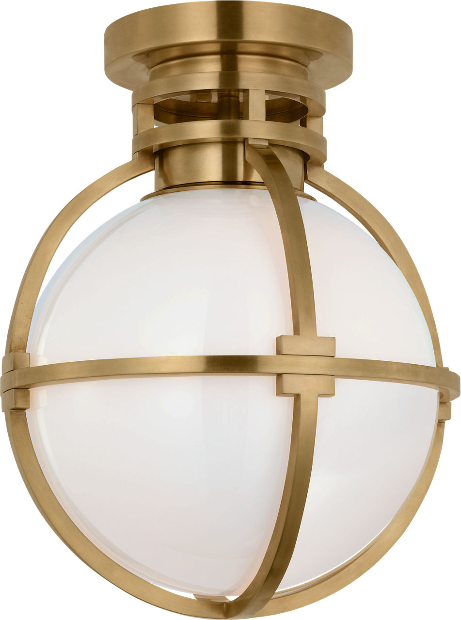 Gracie 10" Captured Globe Flush Mount | Antique-Burnished Brass | White Glass