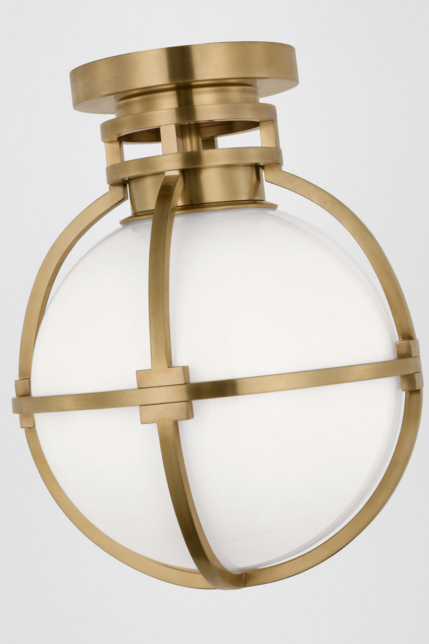 Gracie 10" Captured Globe Flush Mount | Antique-Burnished Brass | White Glass