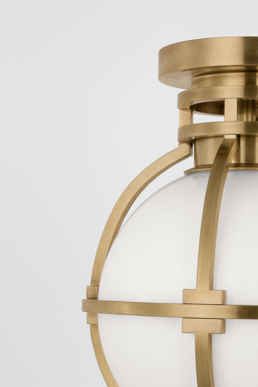 Gracie 10" Captured Globe Flush Mount | Antique-Burnished Brass | White Glass