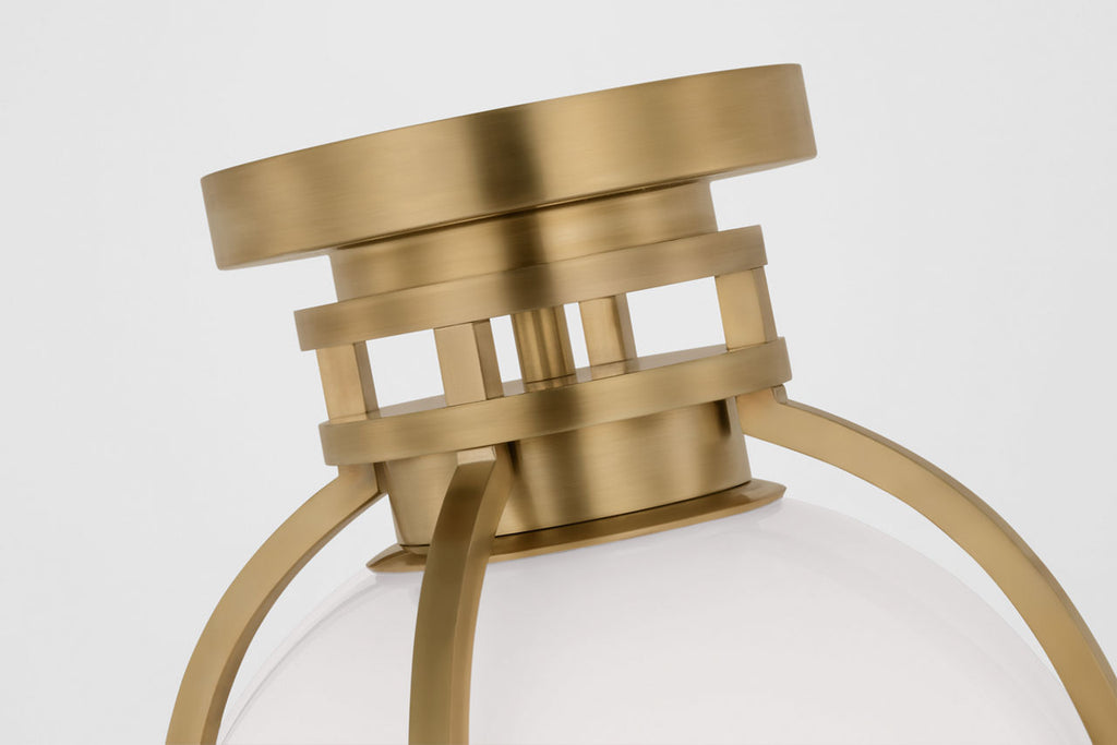Gracie 10" Captured Globe Flush Mount | Antique-Burnished Brass | White Glass