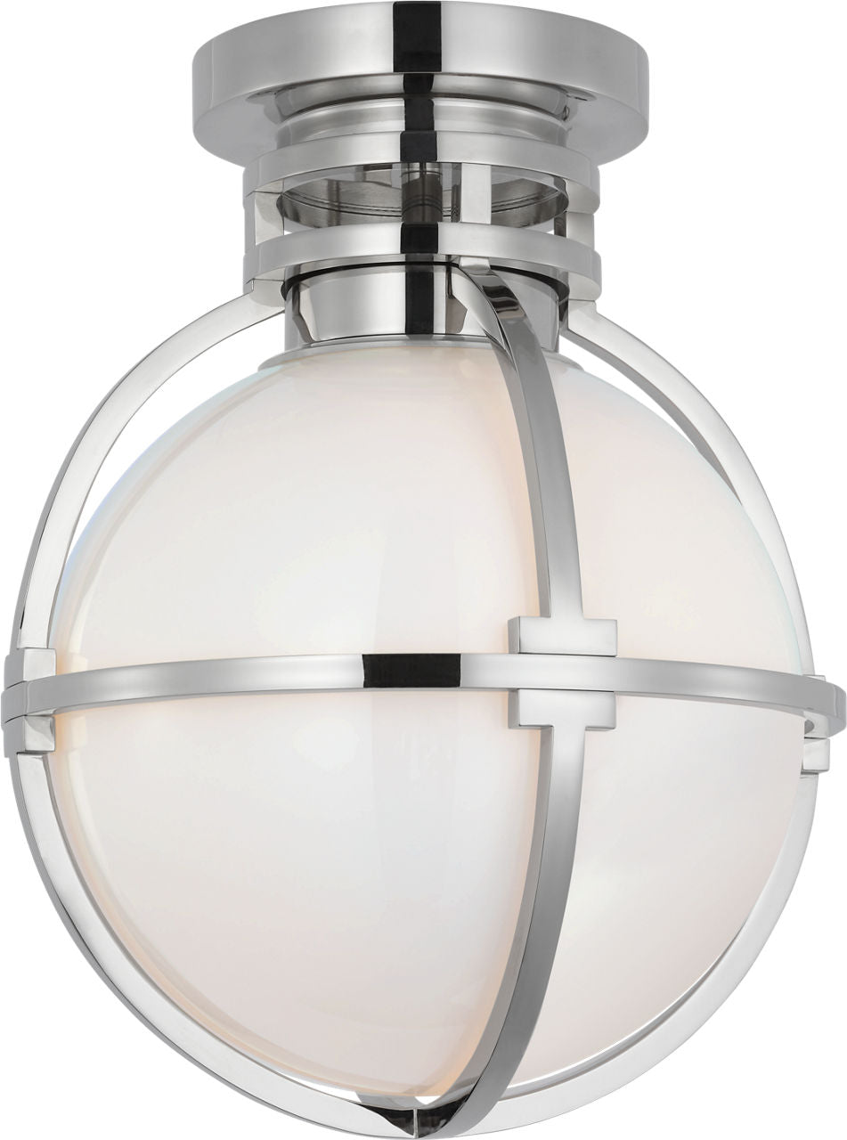 Gracie 10" Captured Globe Flush Mount | Polished Nickel | White Glass