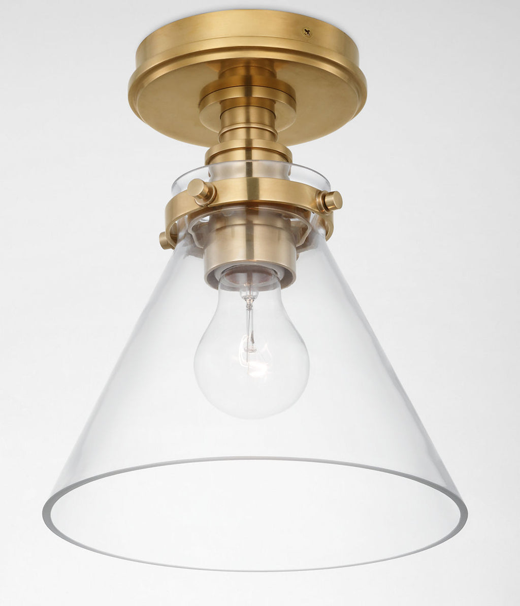 Parkington 9" Conical Flush Mount | Antique-Burnished Brass | Clear Glass