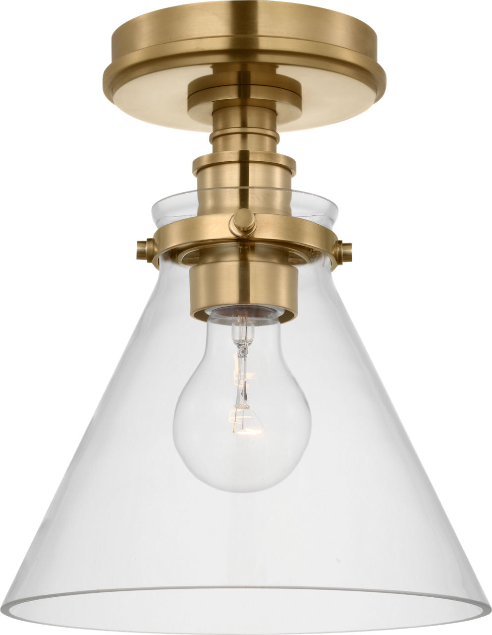 Parkington 9" Conical Flush Mount | Antique-Burnished Brass | Clear Glass