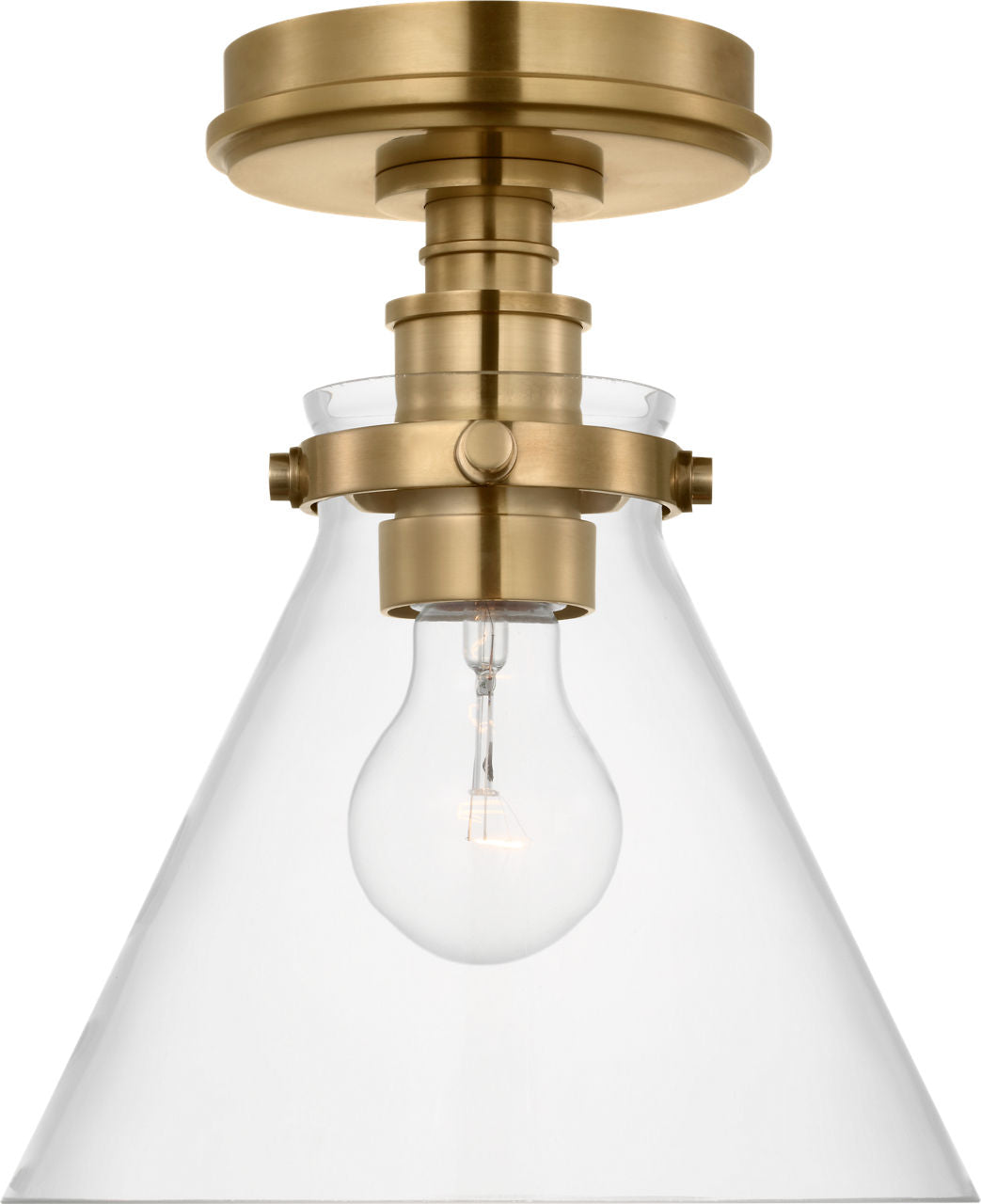 Parkington 9" Conical Flush Mount | Antique-Burnished Brass | Clear Glass
