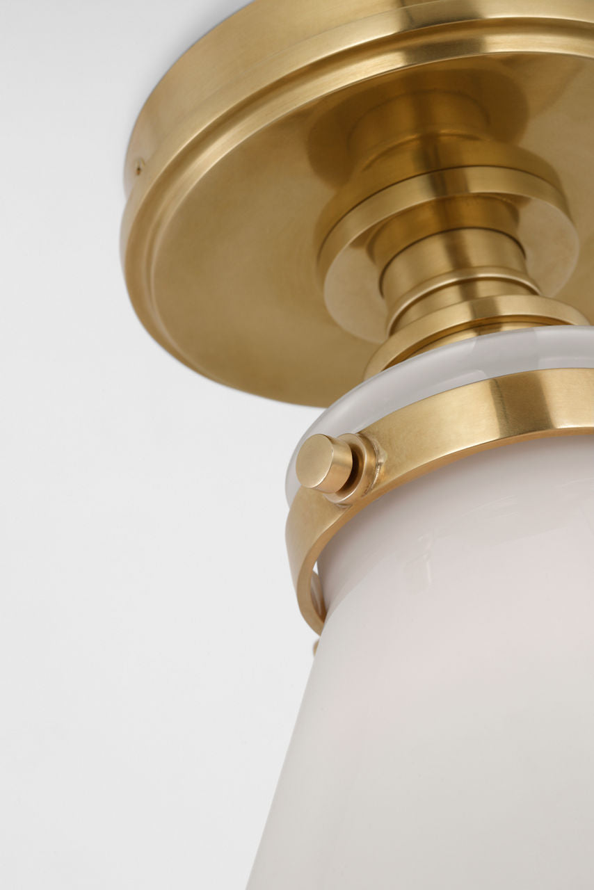 Parkington 9" Conical Flush Mount | Antique-Burnished Brass | White Glass