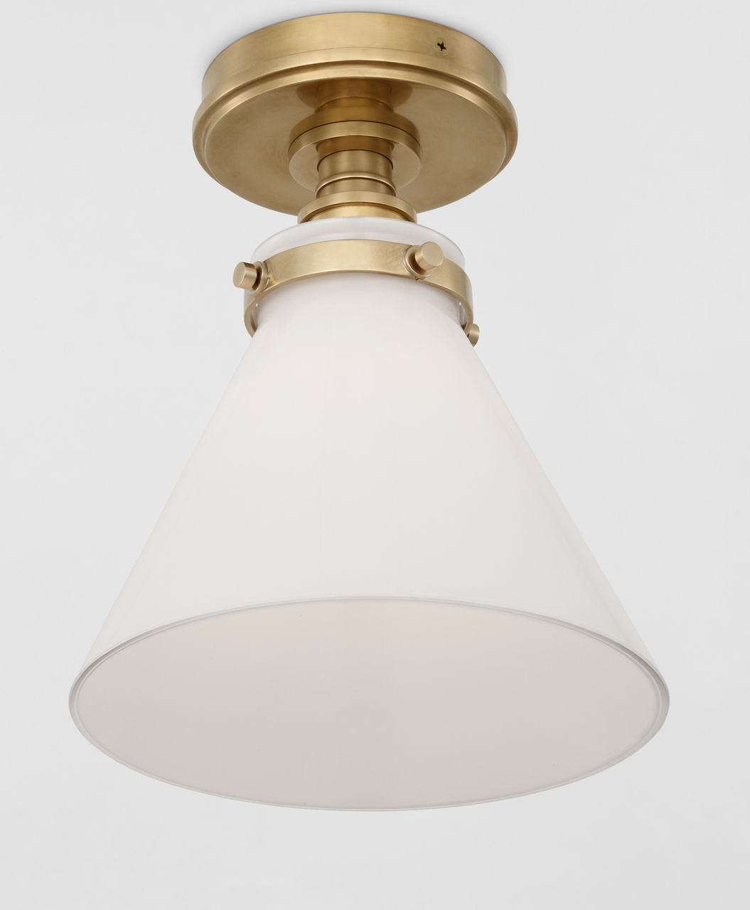 Parkington 9" Conical Flush Mount | Antique-Burnished Brass | White Glass