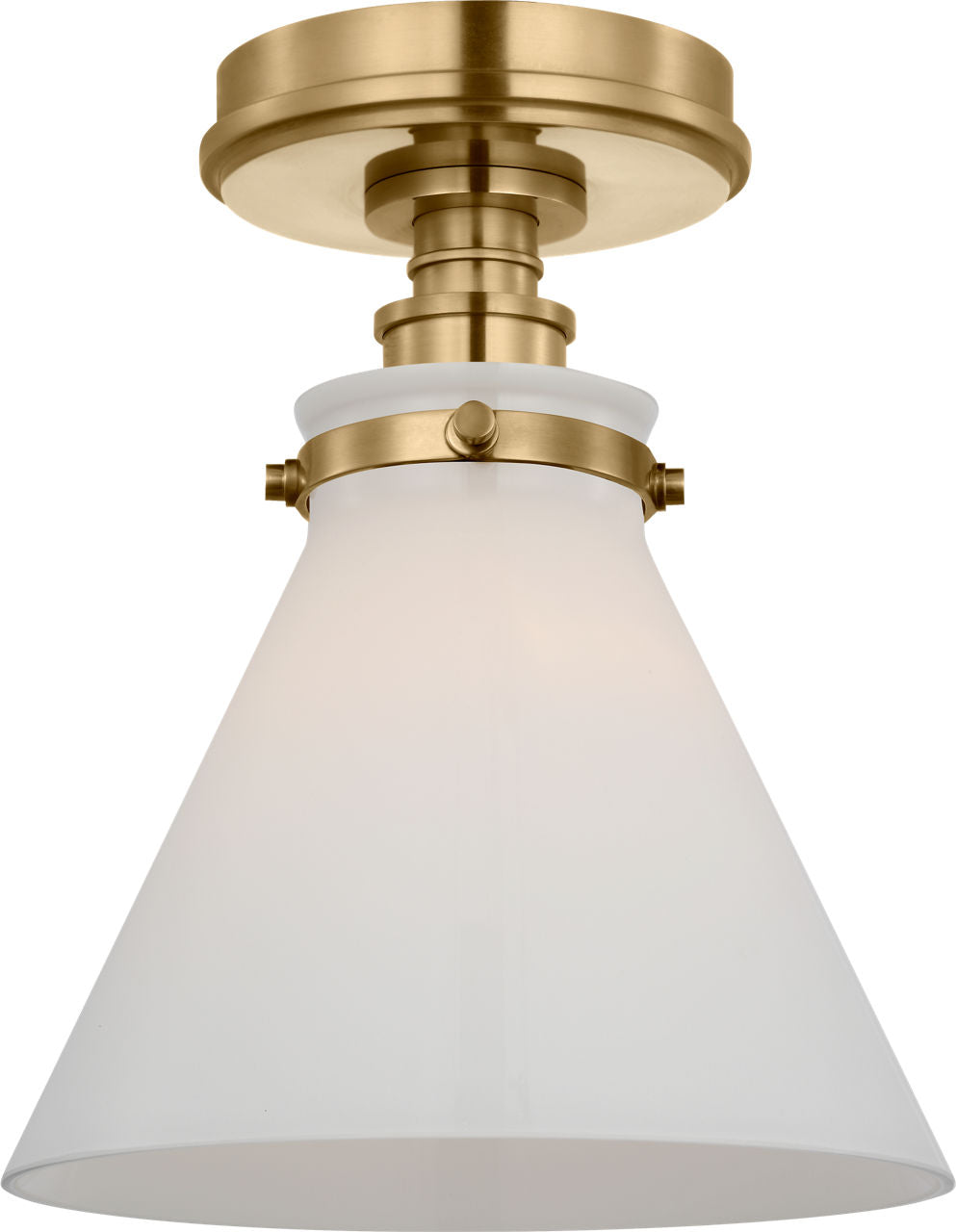 Parkington 9" Conical Flush Mount | Antique-Burnished Brass | White Glass