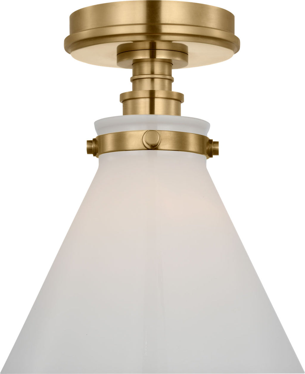 Parkington 9" Conical Flush Mount | Antique-Burnished Brass | White Glass
