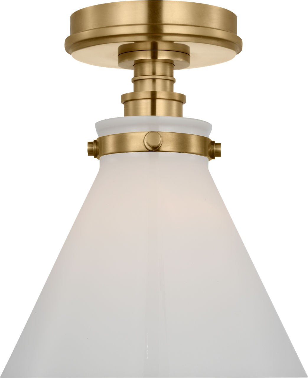 Parkington 9" Conical Flush Mount | Antique-Burnished Brass | White Glass