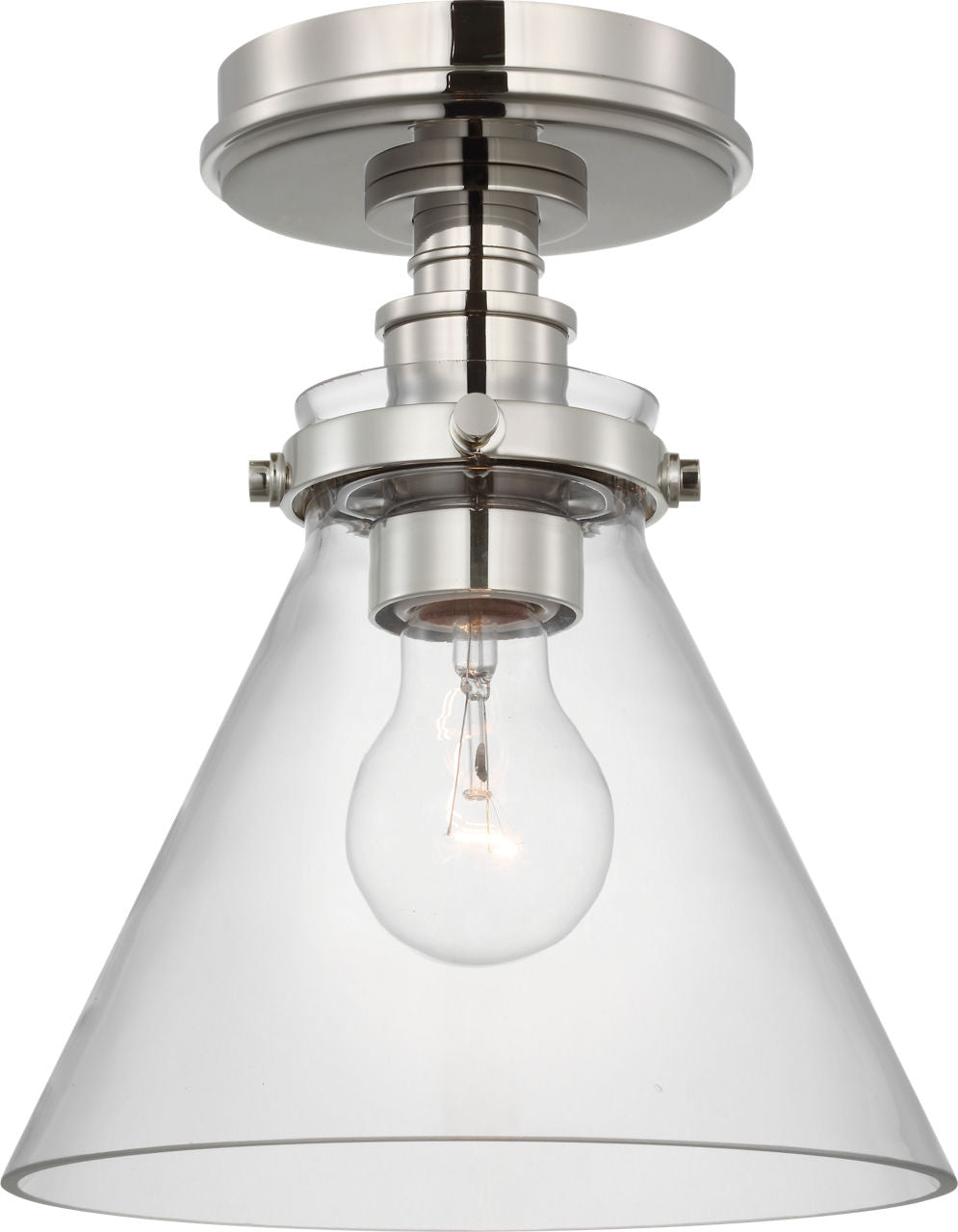 Parkington 9" Conical Flush Mount | Polished Nickel | Clear Glass